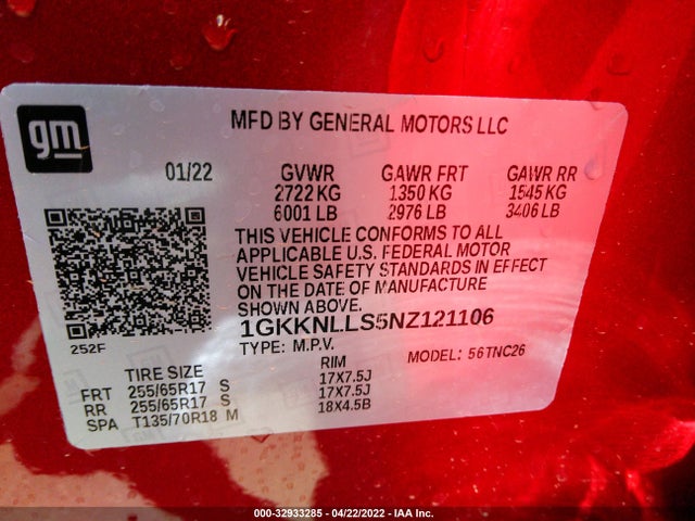 2022 GMC Acadia, VIN: 1GKKNLLS5NZ121106