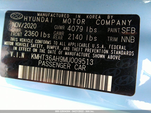 2021 Hyundai Veloster, VIN: KMHT36AH9MU009513