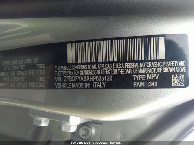 2017 Fiat 500X, VIN: ZFBCFYABXHP533120
