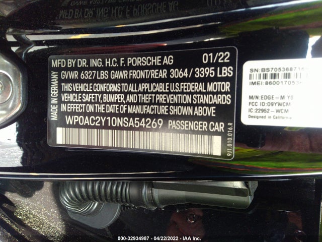 2022 Porsche Taycan, VIN: WP0AC2Y10NSA54269