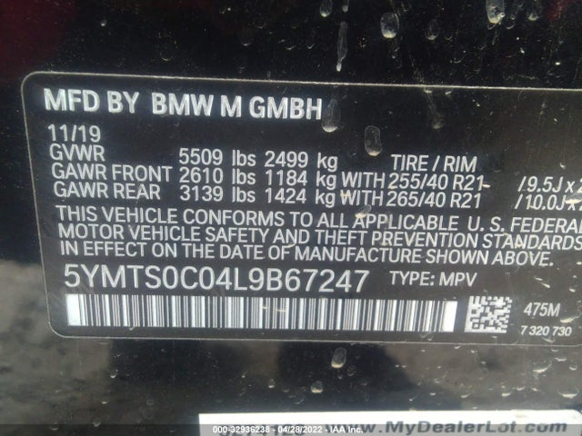 2020 BMW X3, VIN: 5YMTS0C04L9B67247