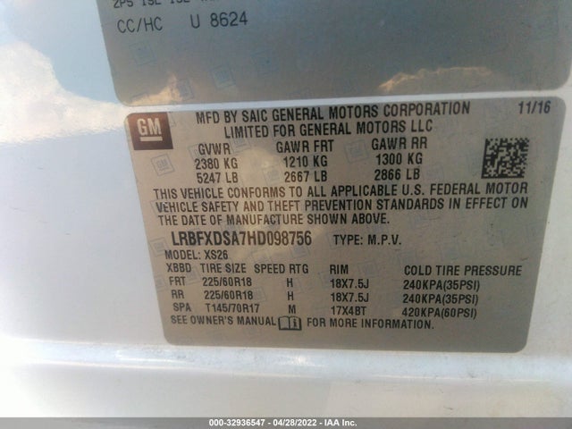 2017 Buick Envision, VIN: LRBFXDSA7HD098756