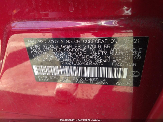 2021 Lexus IS, VIN: JTHGZ1B26M5046674