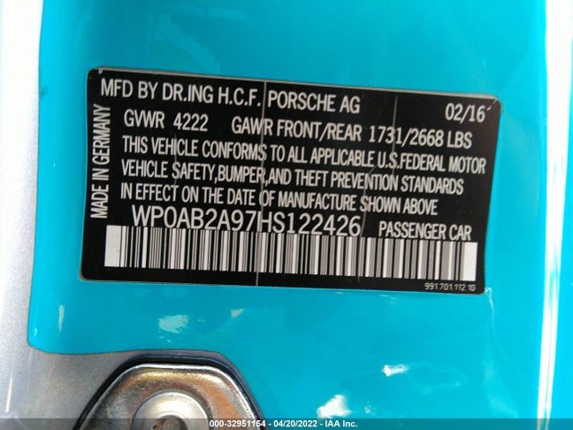 2017 Porsche 911, VIN: WP0AB2A97HS122426