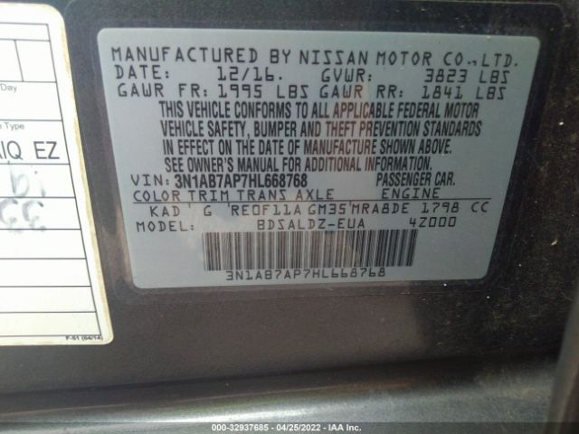 3N1AB7AP7HL668768 Nissan SENTRA SV