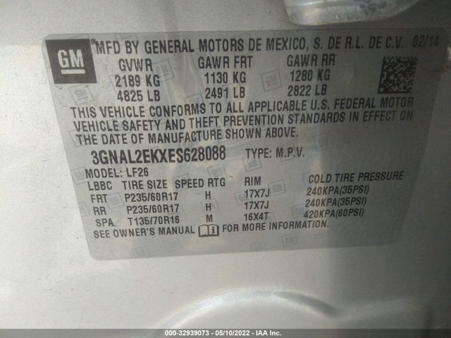 2014 Chevrolet Captiva Sport, VIN: 3GNAL2EKXES628088