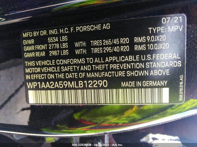 2021 Porsche Macan, VIN: WP1AA2A59MLB12290