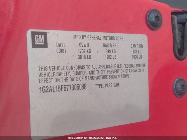 2007 PONTIAC G5 VIN: 1G2AL15F677306088