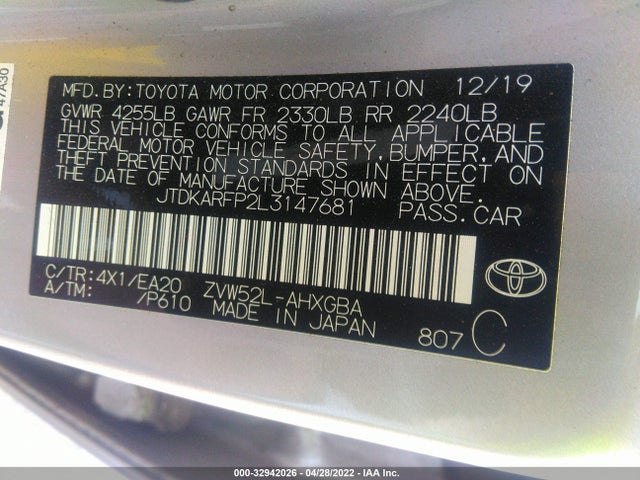 2020 Toyota Prius, VIN: JTDKARFP2L3147681