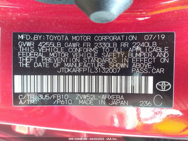 2020 Toyota Prius, VIN: JTDKARFP1L3132007