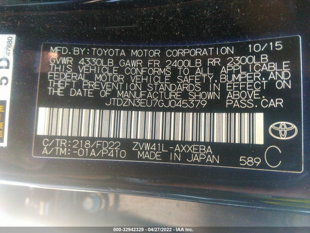 2016 Toyota Prius, VIN: JTDZN3EU7GJ045379