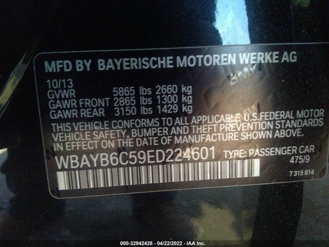 2014 BMW 7 Series, VIN: WBAYB6C59ED224601