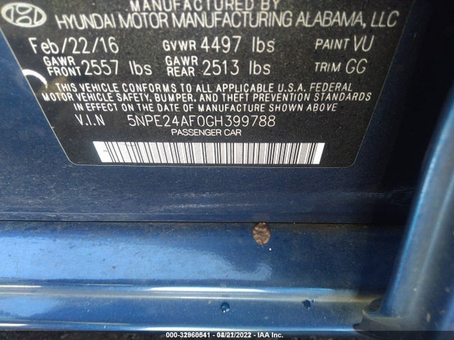 Hyundai Sonata 2.4l 2016 5NPE24AF0GH399788 Image 11