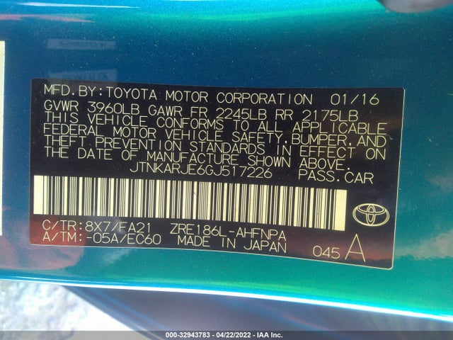 2016 Scion IM, VIN: JTNKARJE6GJ517226