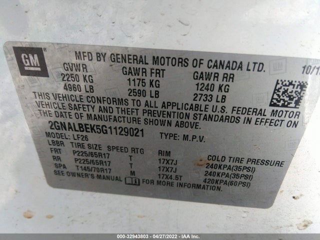 Chevrolet EQUINOX LS 2016 2GNALBEK5G1129021 Image 9
