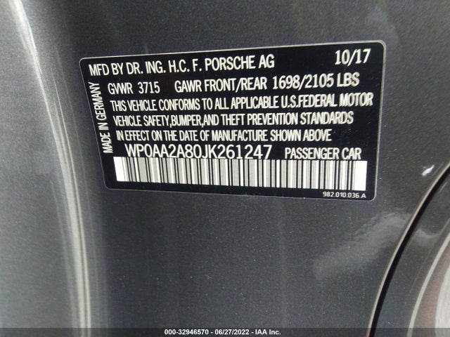 2018 Porsche 718, VIN: WP0AA2A80JK261247