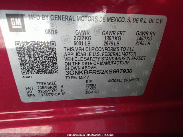 2019 Chevrolet Blazer, VIN: 3GNKBFRS2KS697930