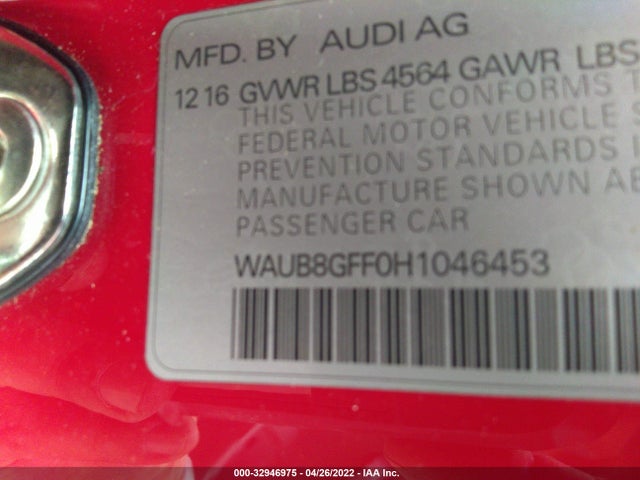 2017 Audi A3, VIN: WAUB8GFF0H1046453