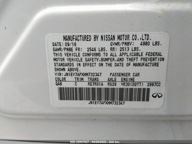 2017 INFINITI Q50 3.0T PREMIUM VIN: JN1EV7APXHM732347