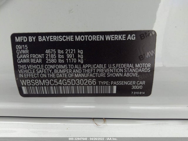 2016 BMW M3, VIN: WBS8M9C54G5D30266