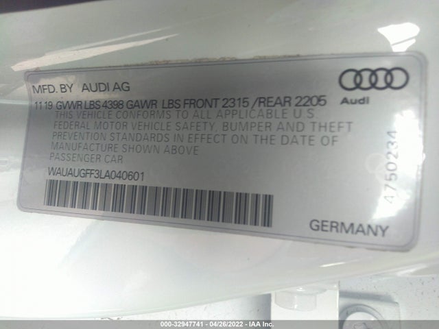 2020 Audi A3, VIN: WAUAUGFF3LA040601