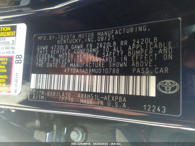2021 Toyota Avalon, VIN: 4T1DA1AB8MU010788