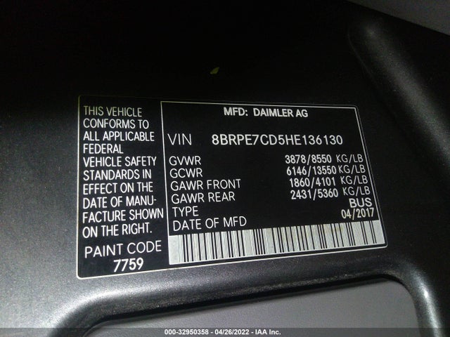 2017 Mercedes-Benz Sprinter, VIN: 8BRPE7CD5HE136130