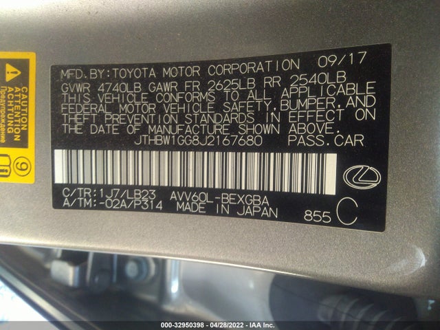 2018 Lexus ES, VIN: JTHBW1GG8J2167680