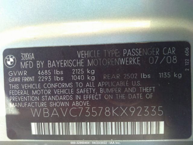 WBAVC73578KX92335 BMW 3 Series 328xi