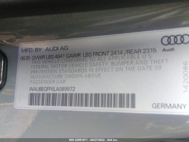 2020 Audi A3, VIN: WAUBEGFF6LA089972