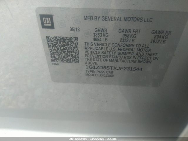 1G1ZD5STXJF231544 Chevrolet MALIBU LT