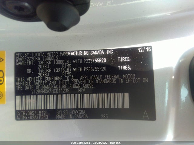 2017 Lexus RX, VIN: 2T2BGMCA7HC011235