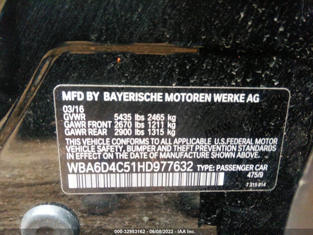 2017 BMW 6 Series, VIN: WBA6D4C51HD977632
