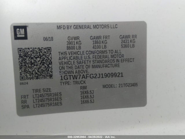 2018 GMC Savana, VIN: 1GTW7AFG2J1909921