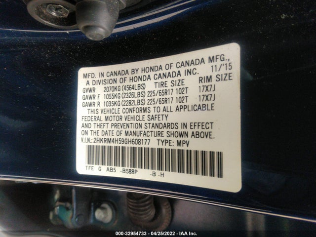 Honda CR-V EX 2016 2HKRM4H59GH608177 Image 9