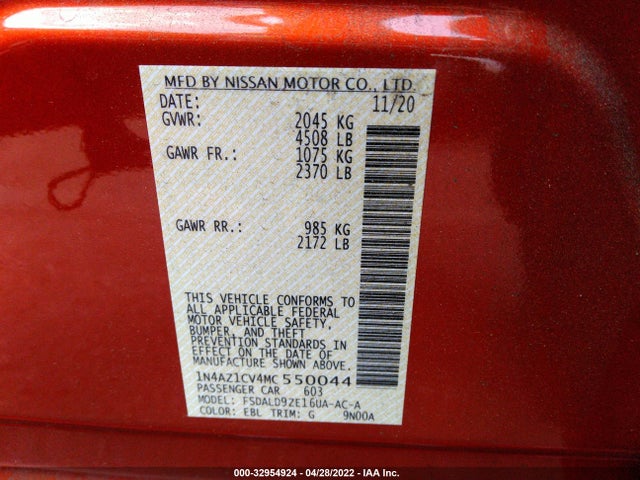 2021 Nissan Leaf, VIN: 1N4AZ1CV4MC550044