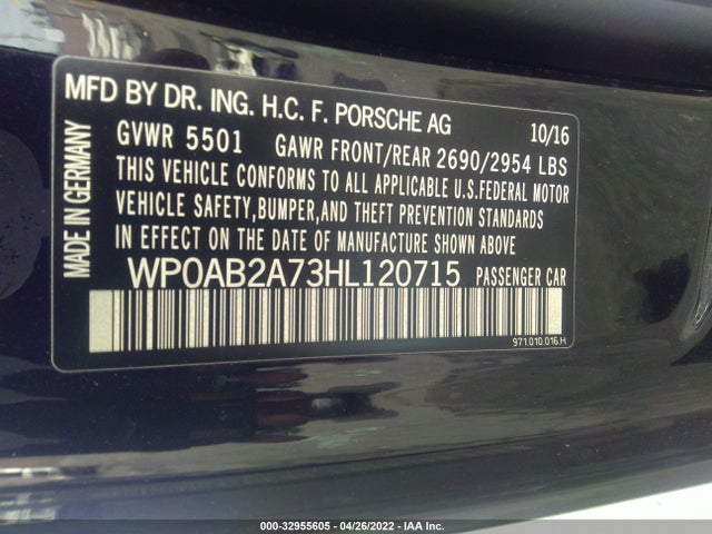 2017 Porsche Panamera, VIN: WP0AB2A73HL120715