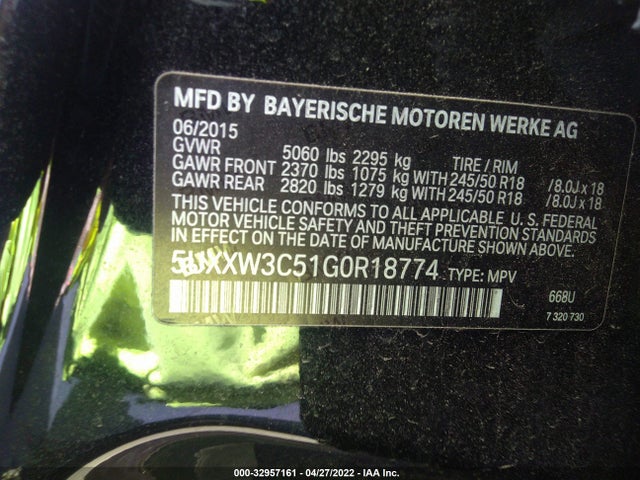 2016 BMW X4, VIN: 5UXXW3C51G0R18774