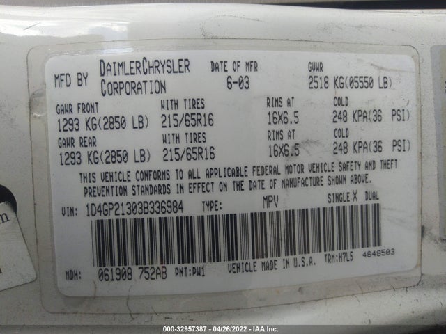 Dodge CARAVAN C/V 2003 1D4GP21303B336984 Image 11