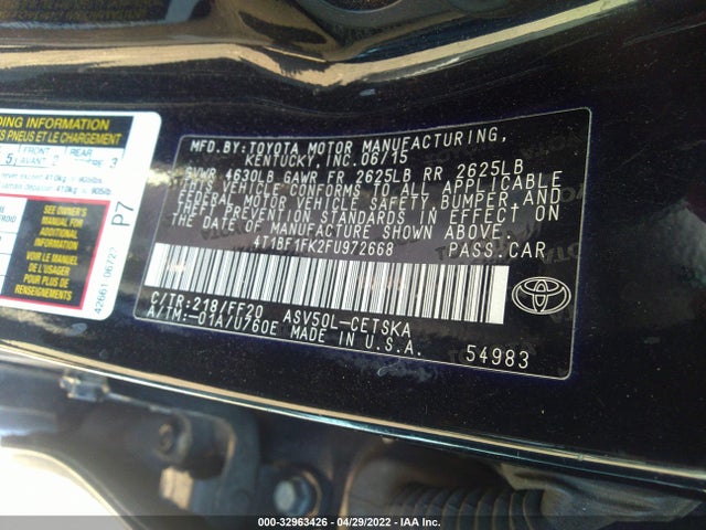 Toyota CAMRY SE 2015 4T1BF1FK2FU972668 Image 9