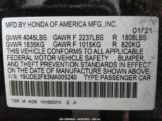 2021 Acura ILX, VIN: 19UDE2F83MA005240