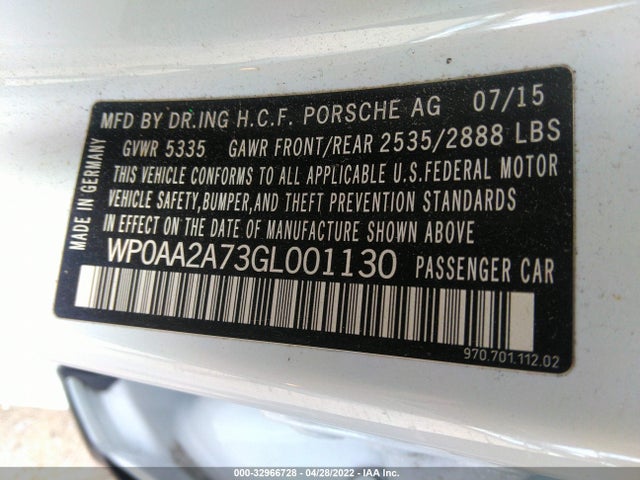 2016 Porsche Panamera, VIN: WP0AA2A73GL001130