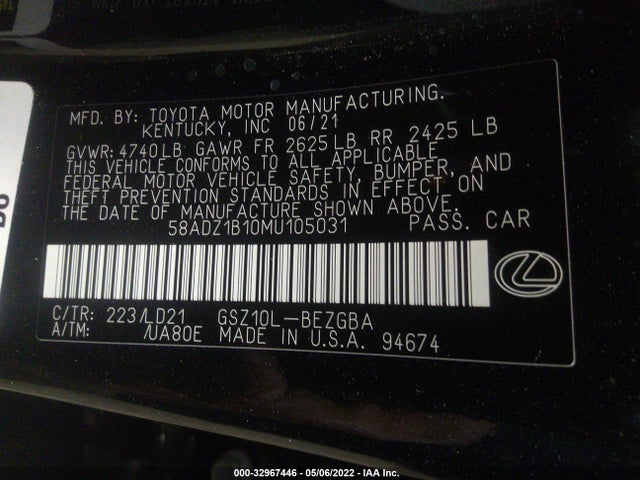 2021 Lexus ES, VIN: 58ADZ1B10MU105031