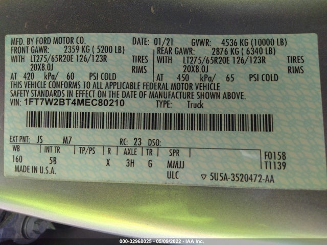 2021 Ford F-250, VIN: 1FT7W2BT4MEC80210