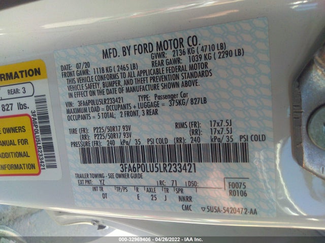 2020 Ford Fusion, VIN: 3FA6P0LU5LR233421