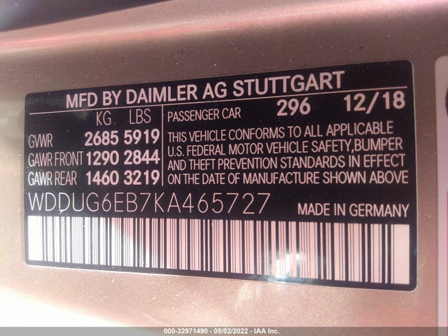 2019 Mercedes-Benz S-Class, VIN: WDDUG6EB7KA465727