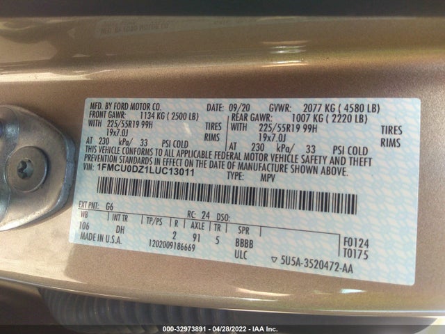 2020 Ford Escape, VIN: 1FMCU0DZ1LUC13011
