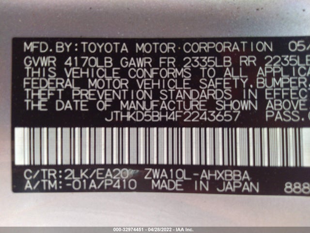 2015 Lexus CT, VIN: JTHKD5BH4F2243657