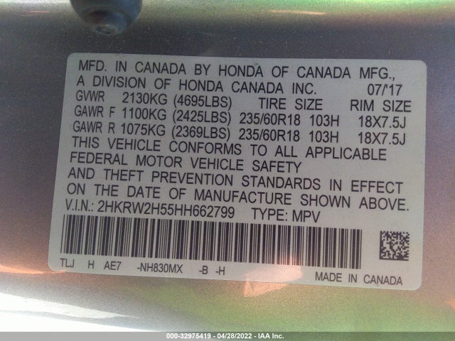 Honda CR-V EX 2017 2HKRW2H55HH662799 Image 9