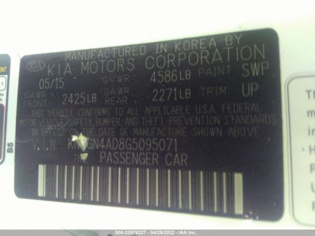 KNAGN4AD8G5095071 KIA Optima Hybrid Ex